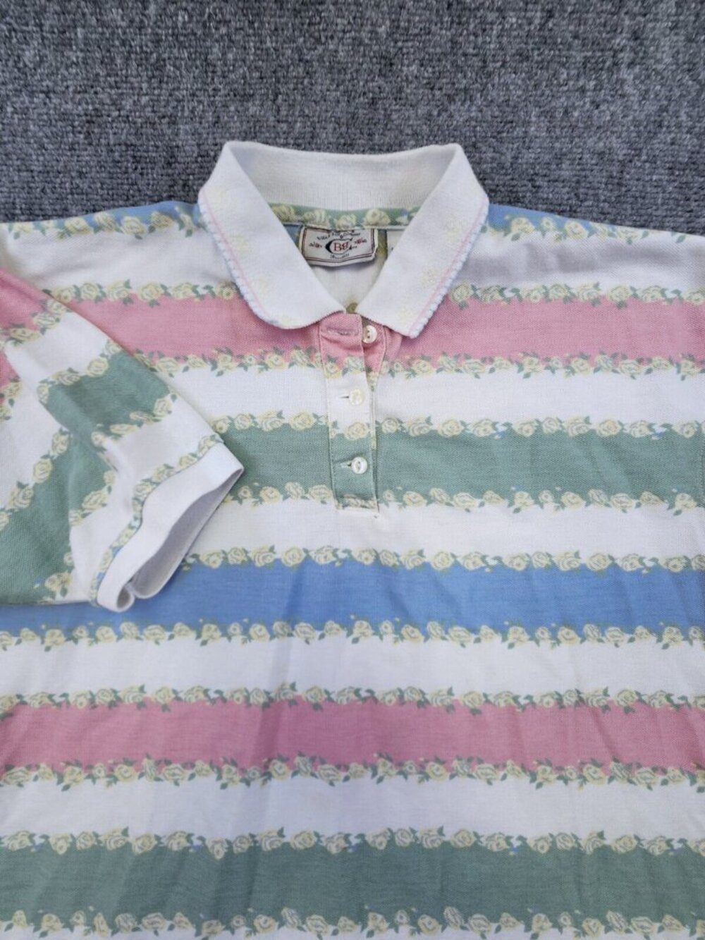 Bugle Boy Company Unisex Adult Large Short Sleeve Polo Multicolor Floral Stripe